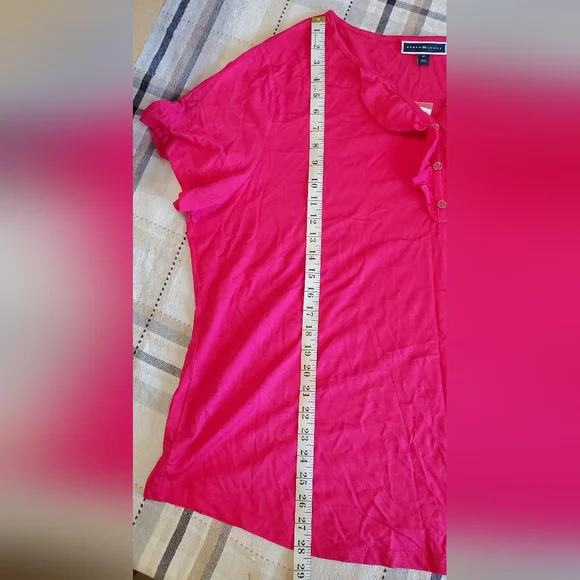 Karen Scott 3X Pink Ruffled Short Sleeve V-Neck Top - Picture 8 of 8